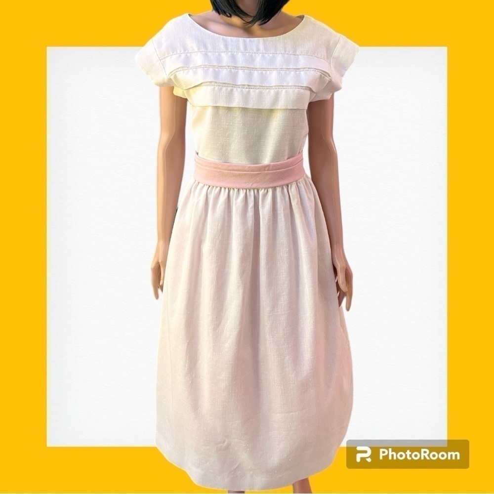 Lanz Salzburg Wien Vintage Midi Dress White Pink Size 6 8